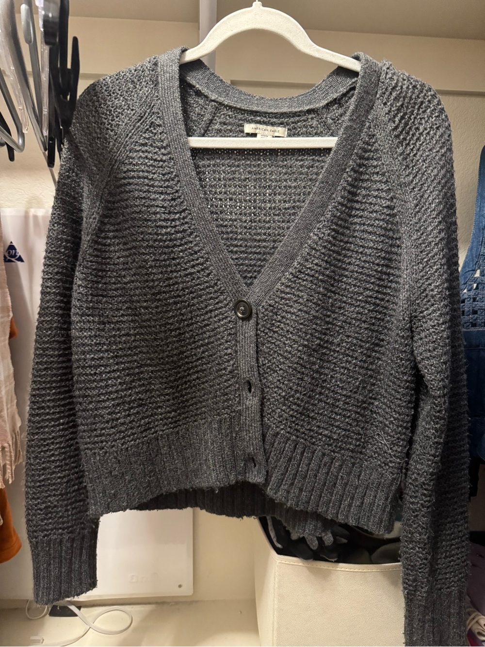 American Eagle Outfitters Dark Gray V-Neck Cardigan